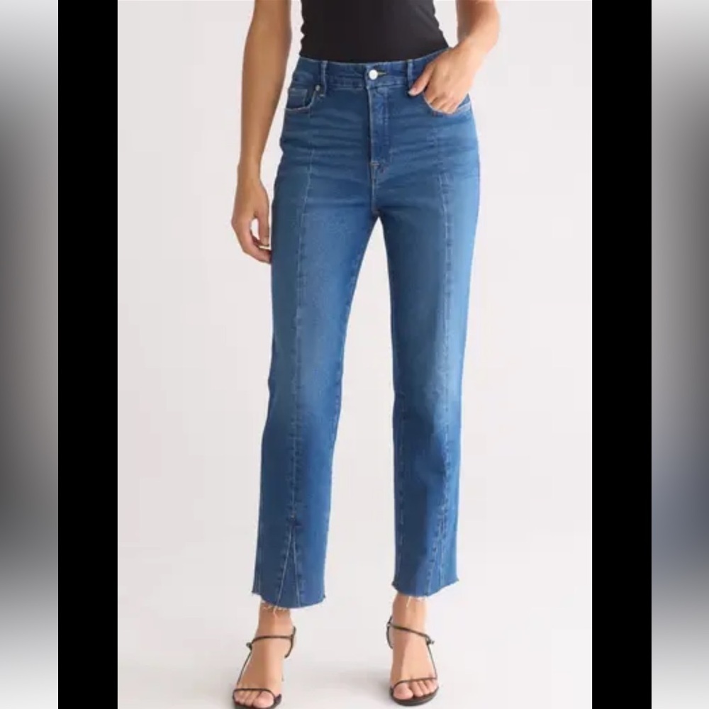 Good American High Waist Distressed Straight Leg Jeans